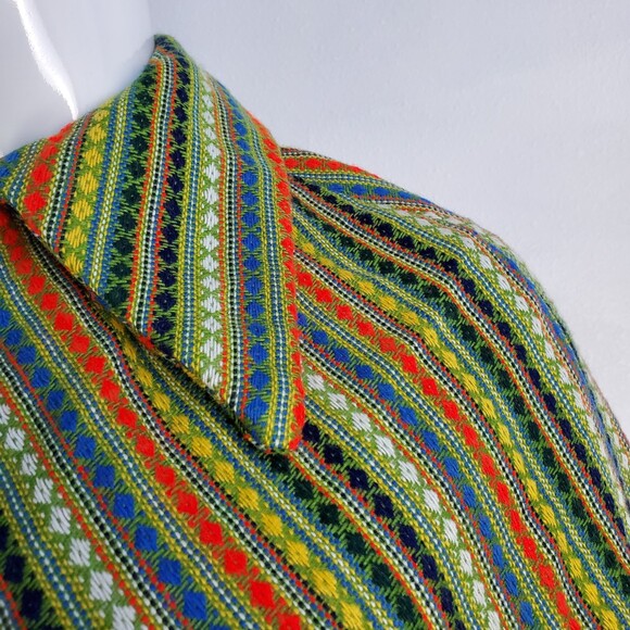 Vintage 70's Green Striped Poncho - Picture 5 of 7